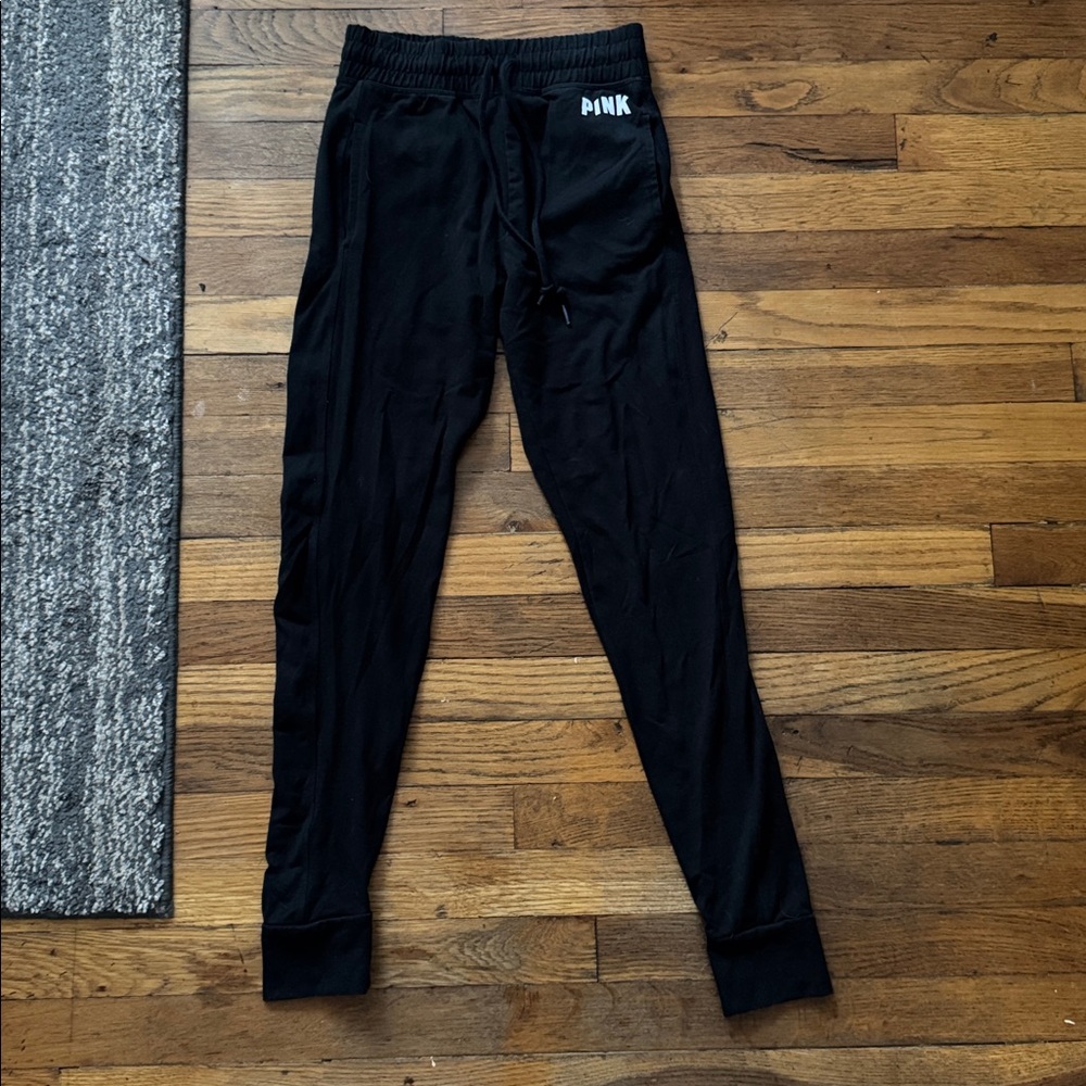 PINK Victoria's Secret Black Joggers with two front pockets. (Size: XS)